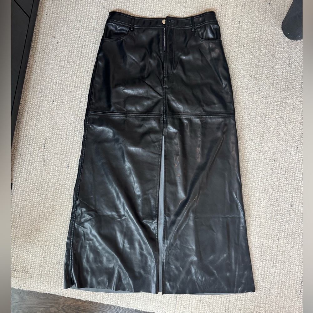WeWoreWhat Black Vegan Leather Midi Skirt